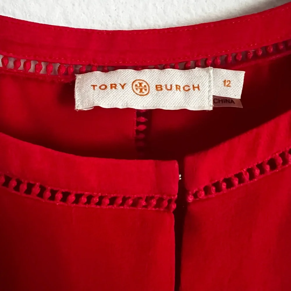 Tory Burch Red Sleeveless Peplum Tie-Waist Top